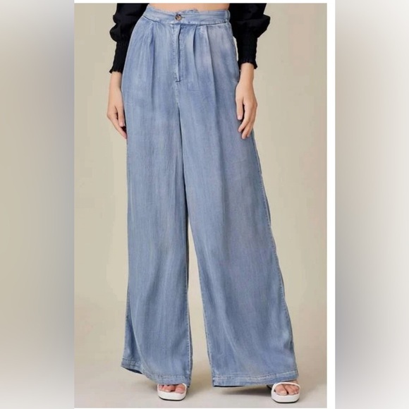 Mustard Seed Pants - Mustard Seed Elastic Wide Leg Pants In Denim In Blue